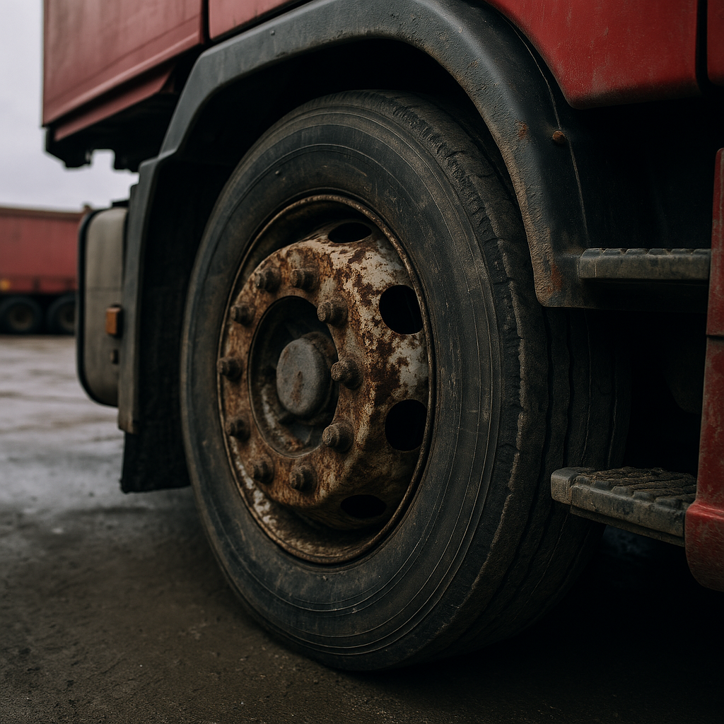 Felga ciężarówki przed renowacją – malowanie proszkowe